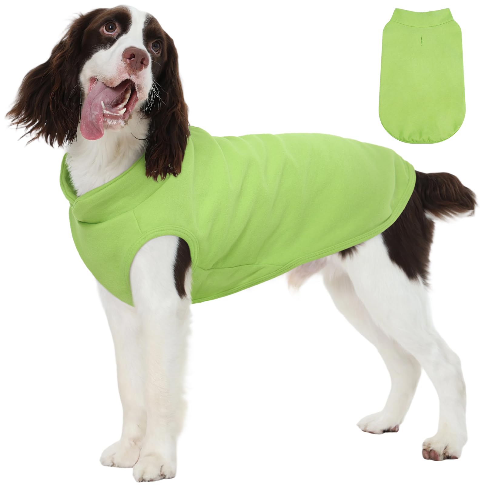 Gilet en polaire pour chien extensible, pull chaud col roulé vert anti-froid avec fente laisse