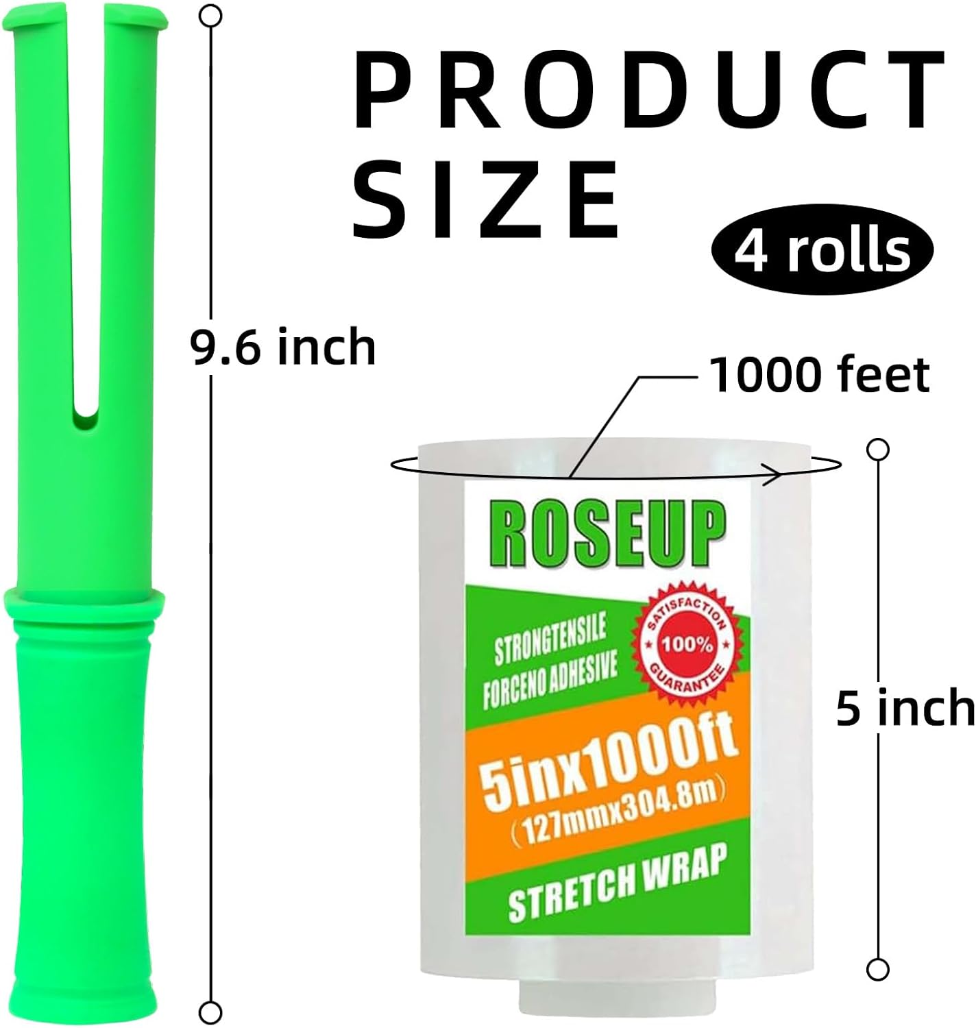 Clear Stretch Wrap Film 5" x 1000ft Roll with Handle, 80 Gauge Thick Cling Plastic Wrap for Moving, Pallet Wrap, Self Adhering Packaging Heavy Duty Shrink Film, 4 Pack