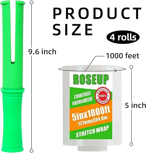 Miniatura 3 de ROSEUP Película elástica transparente de 5 pulgadas x 1000 pies con asa, envoltura de plástico grueso de calibre 80 para mudanzas, envoltura de