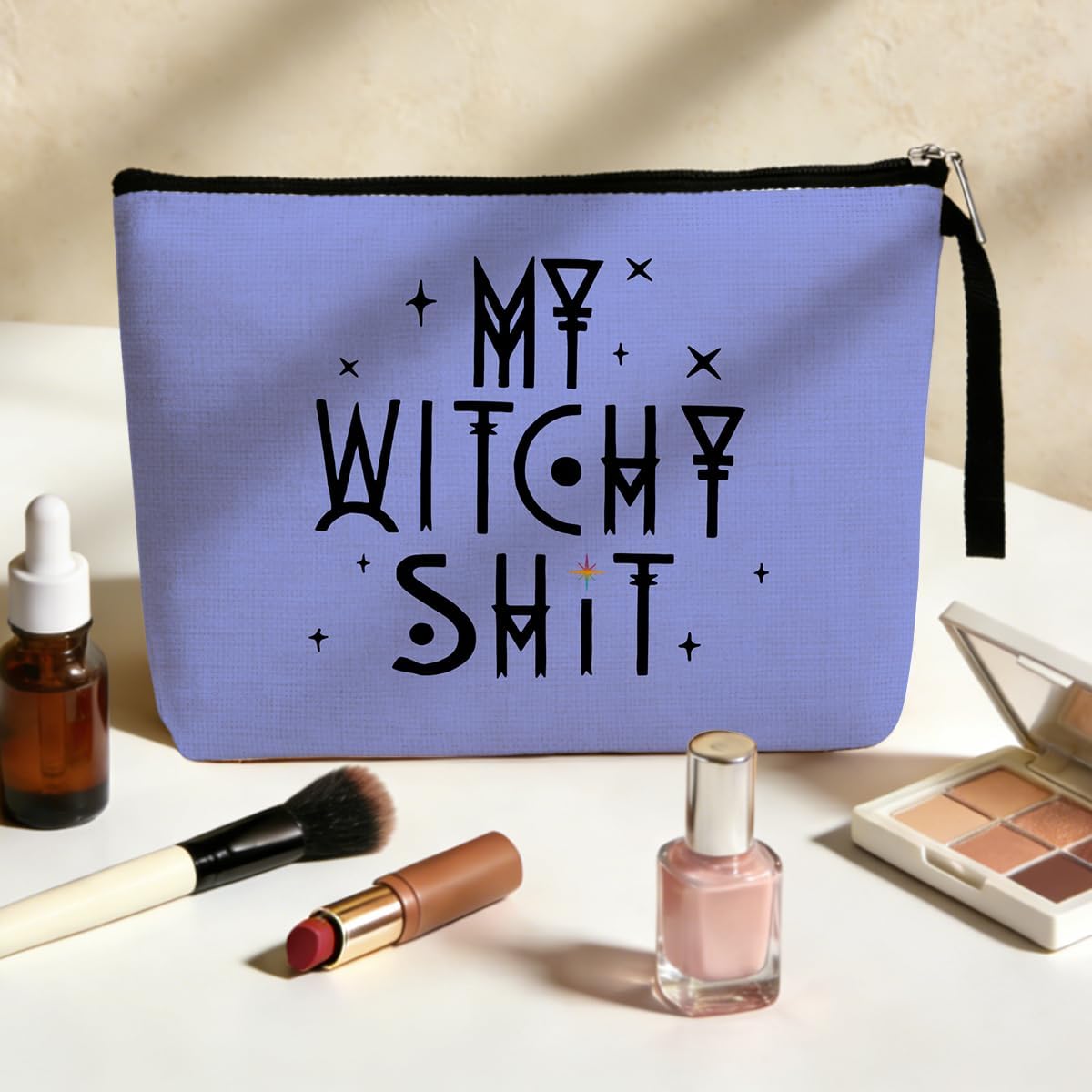 Jztco Witch Stuff Witchcraft Makeup Bag Halloween Birthday Gifts for Witchcraft Lover Women Her Girl Friends Tarot Cards for Beginners Witch Coven Sister Funny Witch Witchy Gifts-My Witchy Sht (Blue) - Image 3