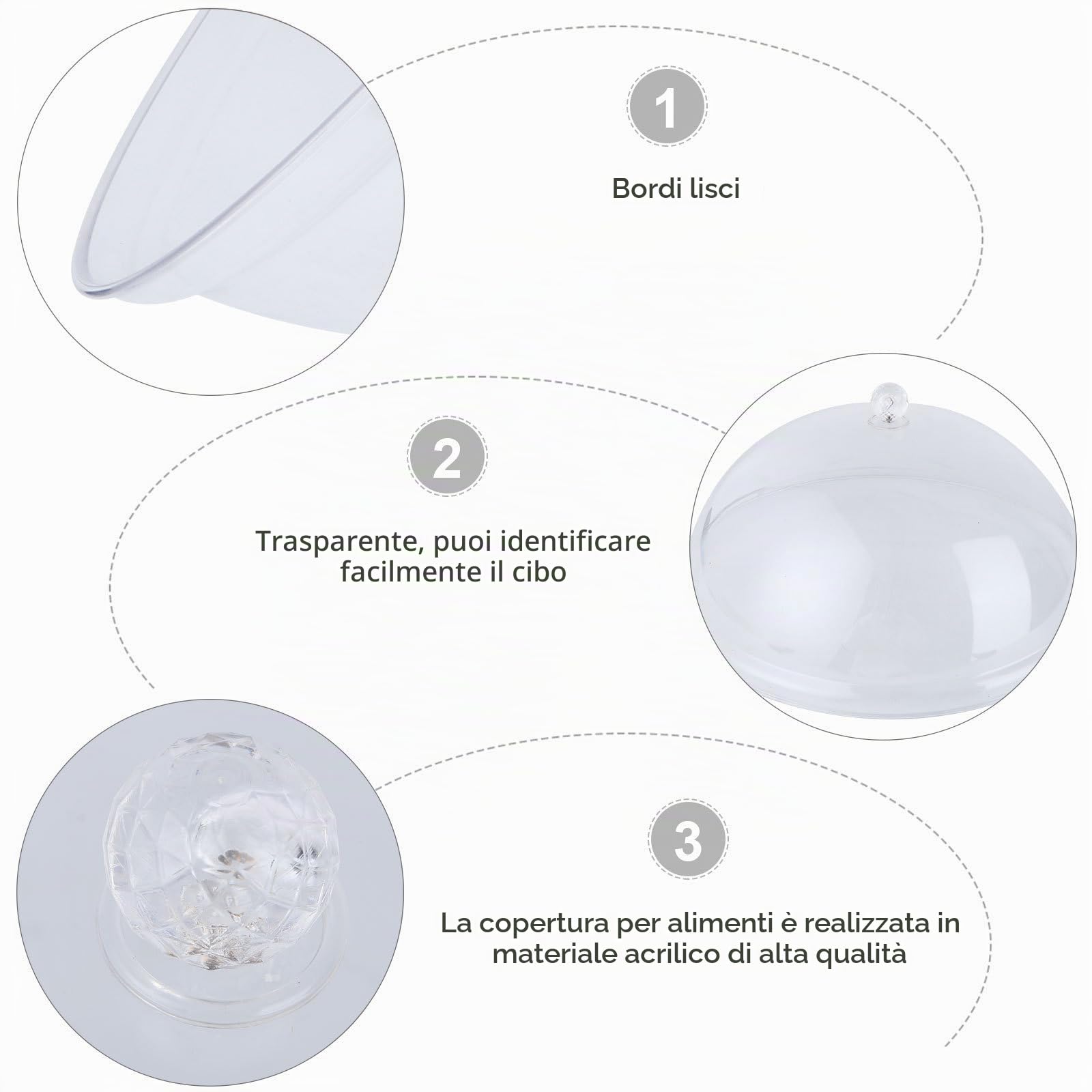 Luxshiny Copertura Alimentare Rotonda 8 Pollici in Pc Trasparente Copri Vivande Antipolvere Protezione Igienica Contro Insetti per Barbecue Picnic Feste in Piscina