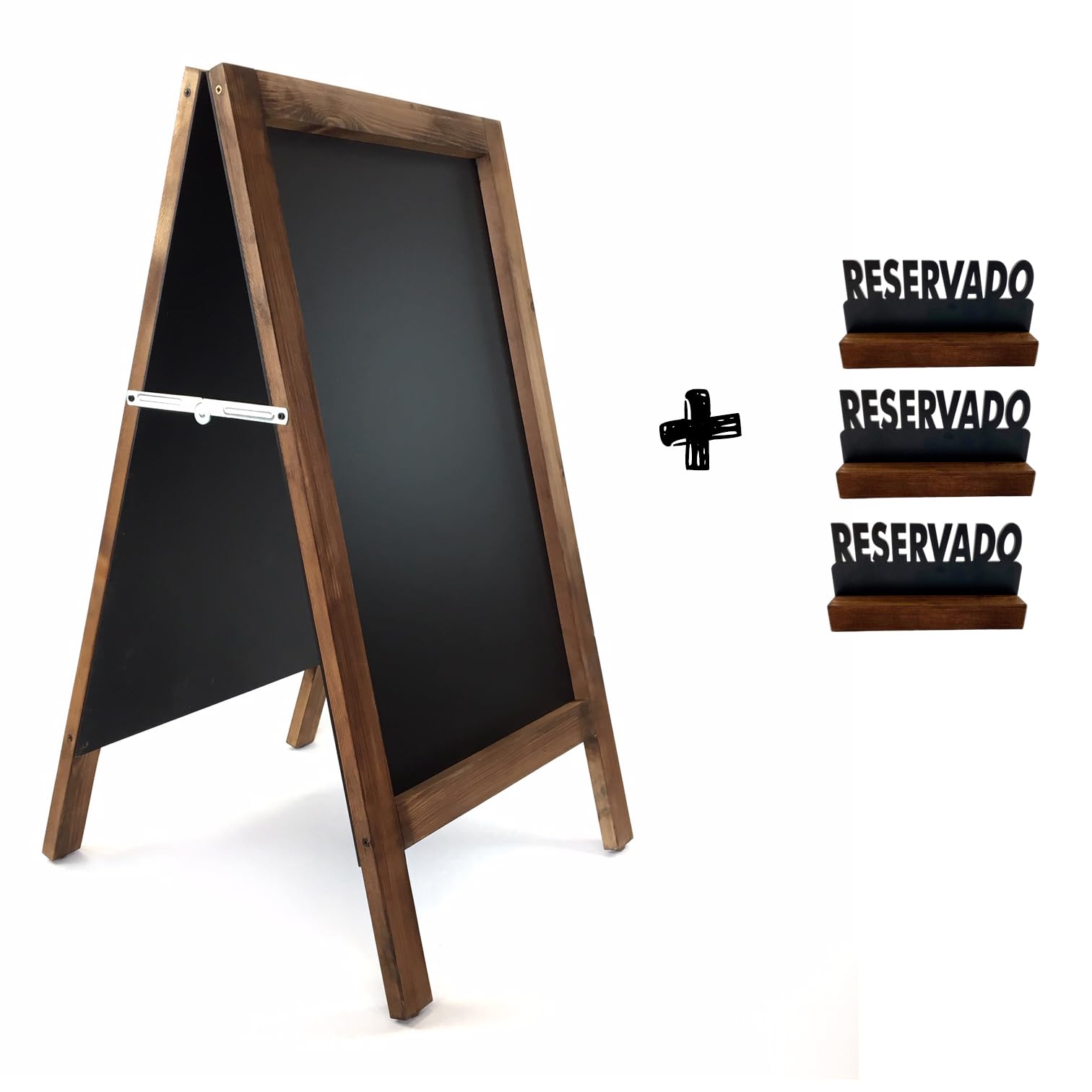 Pizarra Caballete Marco Madera 90x50 cm Doble Cara Negra Tizas Rotuladores Efecto Tiza NOGAL