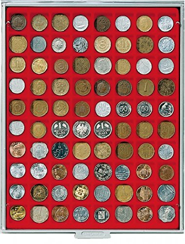Bandeja de monedas de 24x24 mm Lindner 2180 con cajón gris y marco transparente