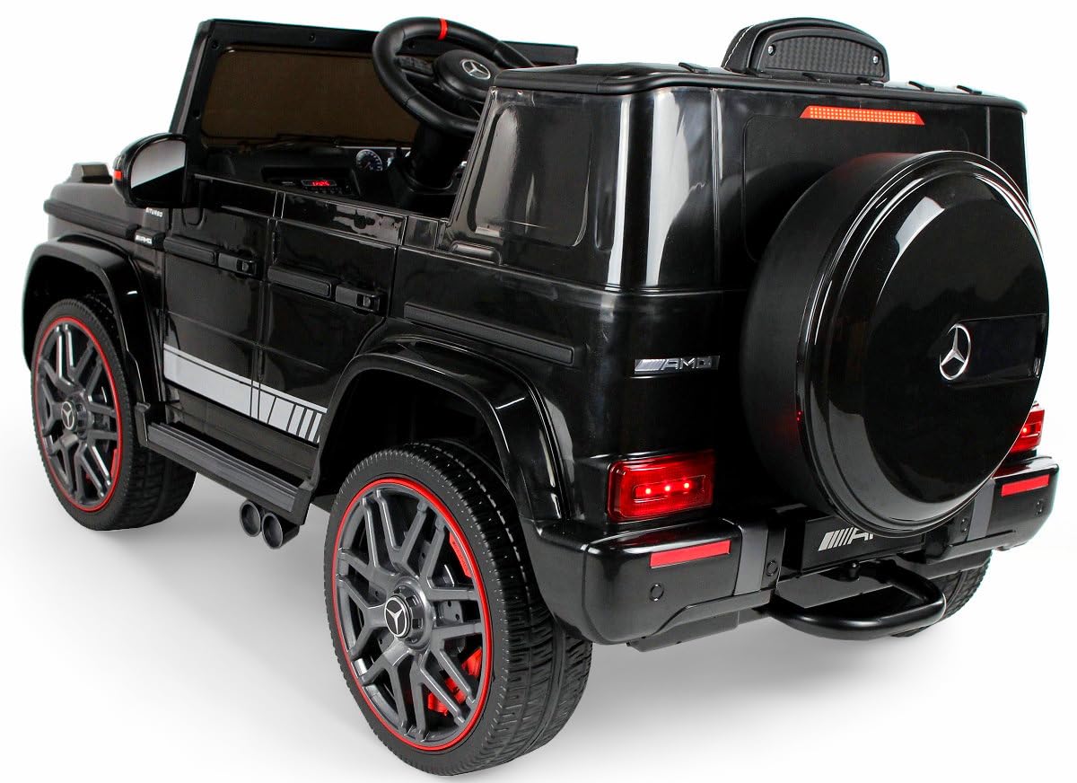 Playhouse Kinder Elektroauto Mercedes G63 AMG 4x4 180 Watt, 12V 9ah !!, Ledersitz, Bluetooth, 4 Motoren, Eva Räder, Fernbedienung 2.4G, Kinderauto Kinderfahrzeug (Schwarz)