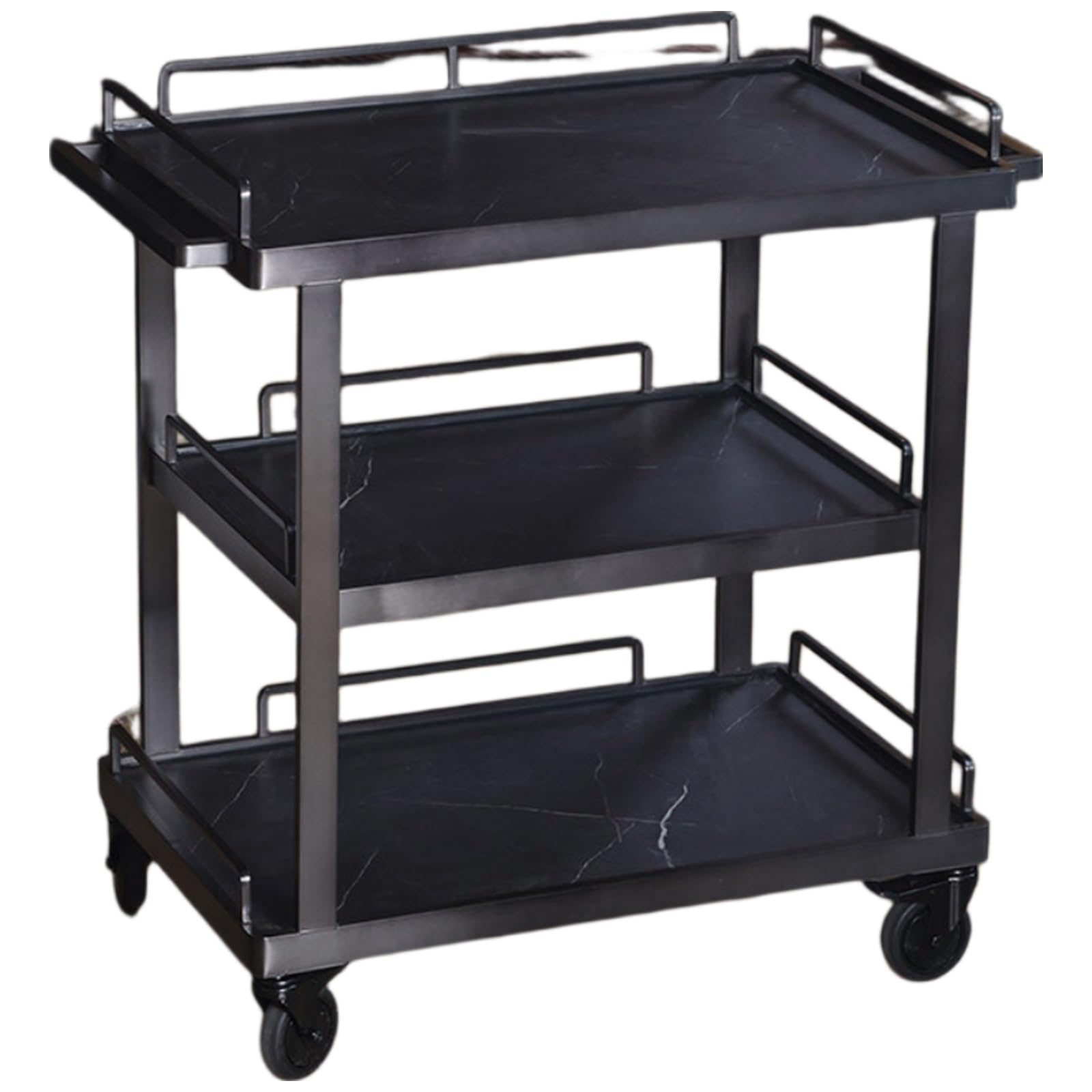 Kiboncy J Rolling Bar Cart, 3 Layer Solid Wood Shelves Lockable Silent Casters Commercial Food Wine Serving Trolley For Hotel Restaurant(J)