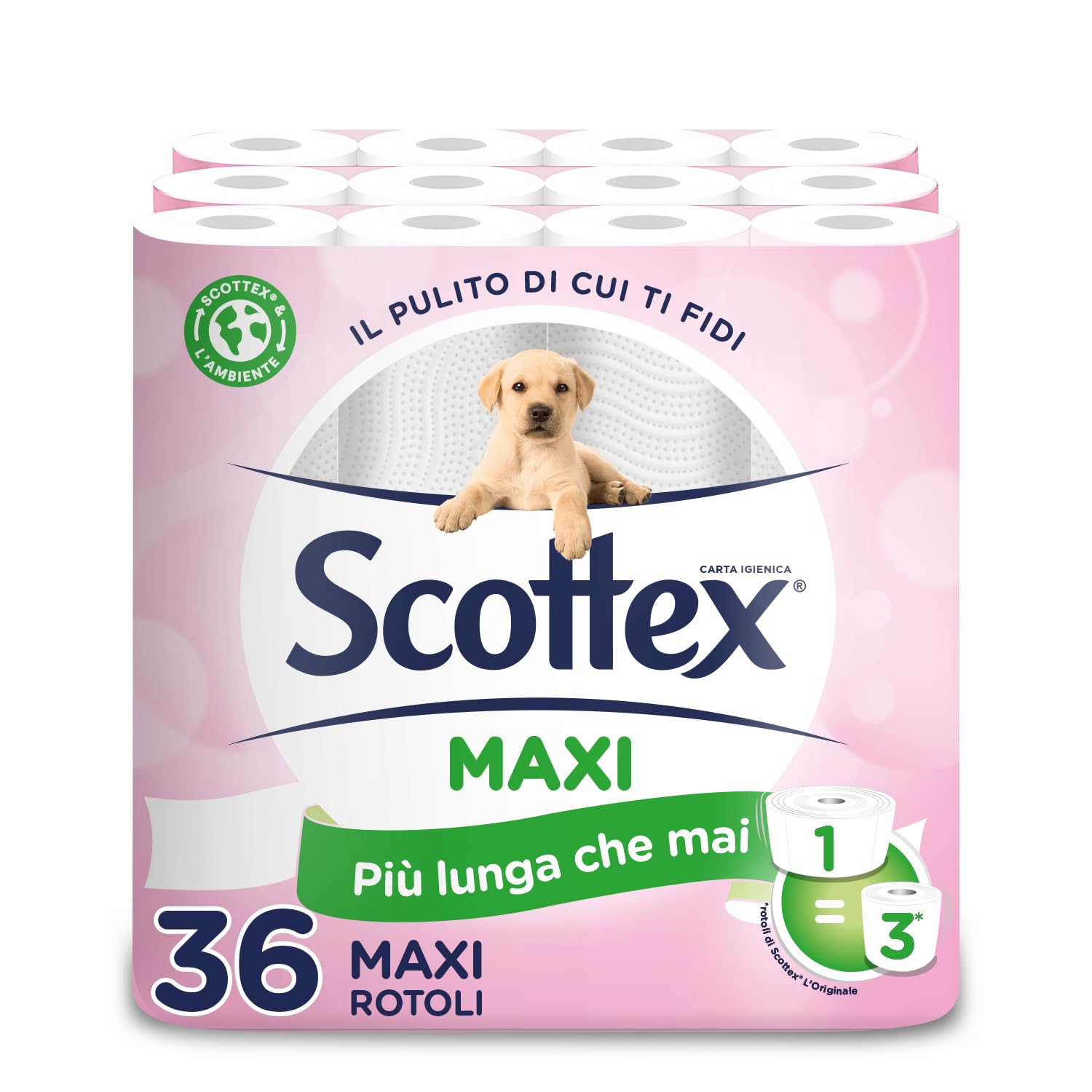 Scottex Pulito Originale Carta Igienica, Morbida e Resistente, Formato XXL, Fatto in Italia, 36 Rotoli Mega