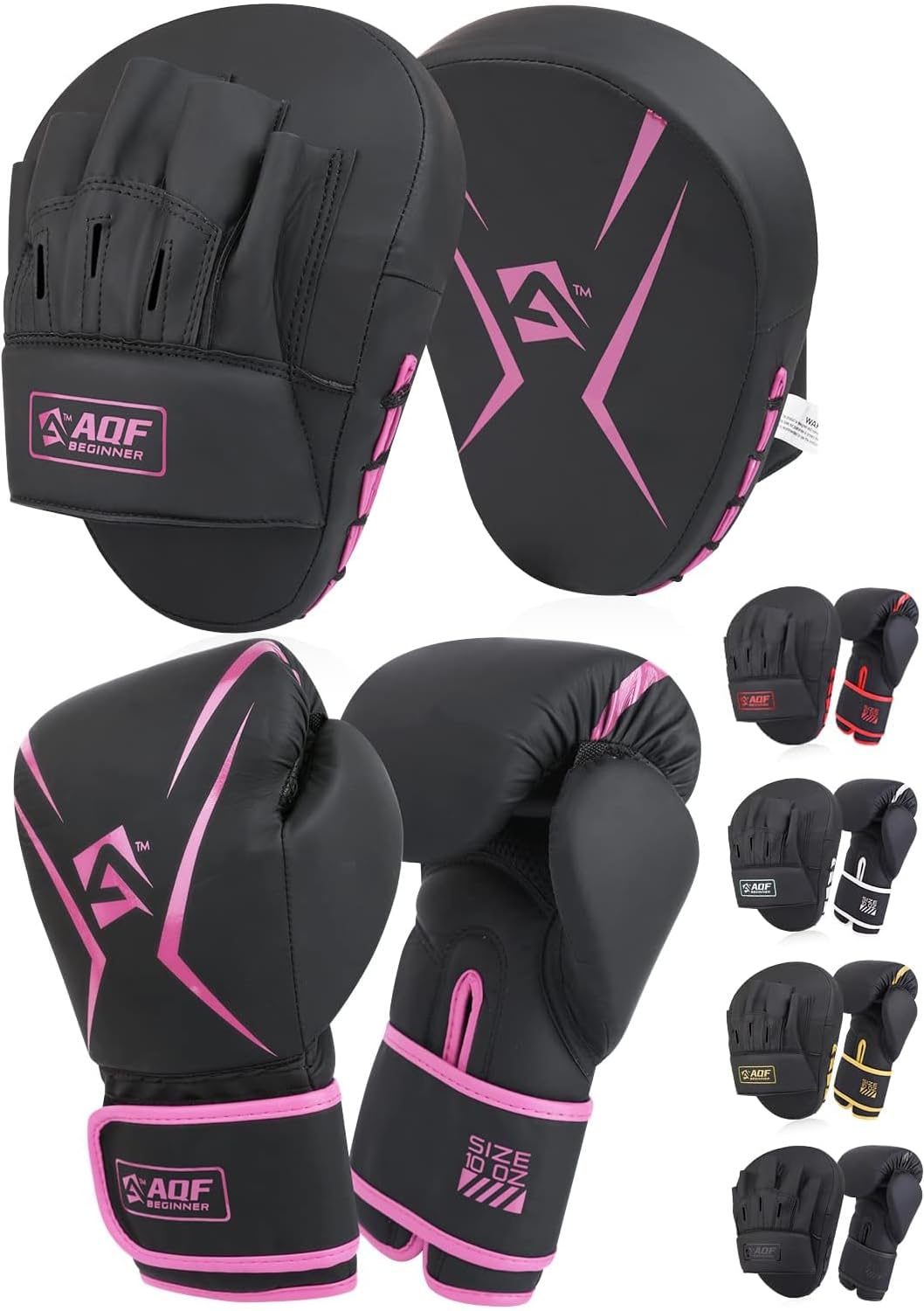 AQF Boxing Gloves and Pads - Adults & Kids Boxing-Set for Kickboxing & MMA Muay Thai Punching Glove with Curved Focus Pads for Martial Arts Training