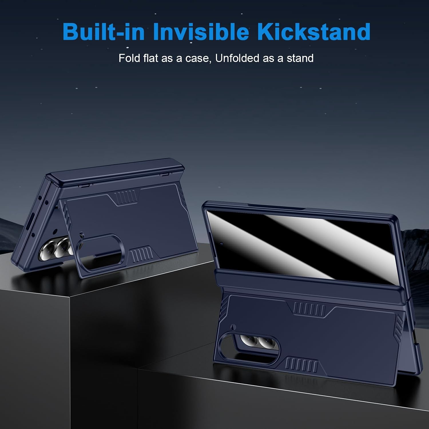 for Samsung Galaxy Z-Fold-6 Slim Case: with Hidden Kickstand & Privacy Screen Protector, [Wireless Charging] [Hinge Protection], Lightweight Phone Case Cover for Samsung ZFold 6 Dark Blue