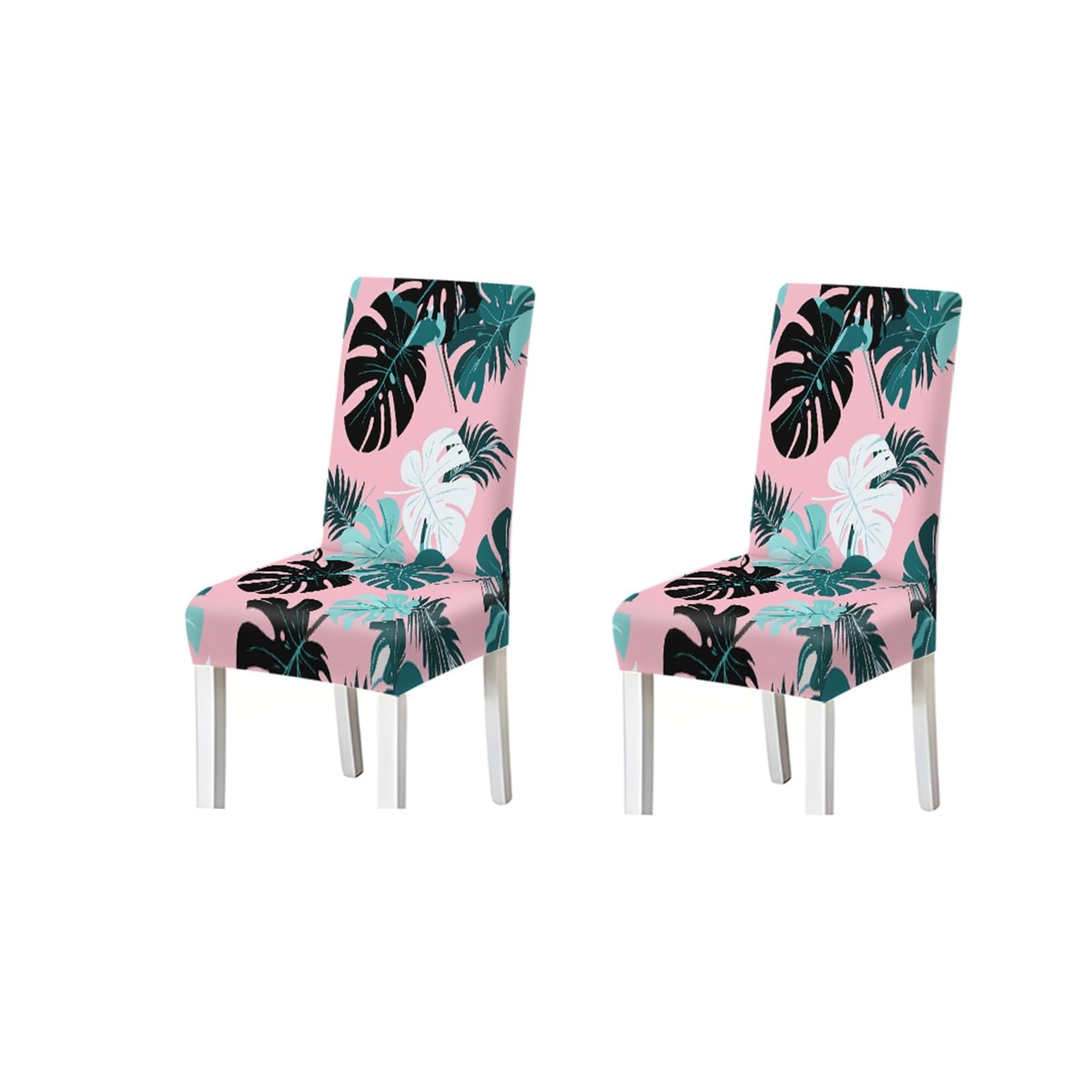 BOSUYBN Pink Tropical Monstera Leaf Pattern Print Dining Chair Covers Set Of 2/4/6, Stretch Slipcovers For Kitchen Dining Room Furniture Protectors for Home Dining Room(2PCS Chair cover)