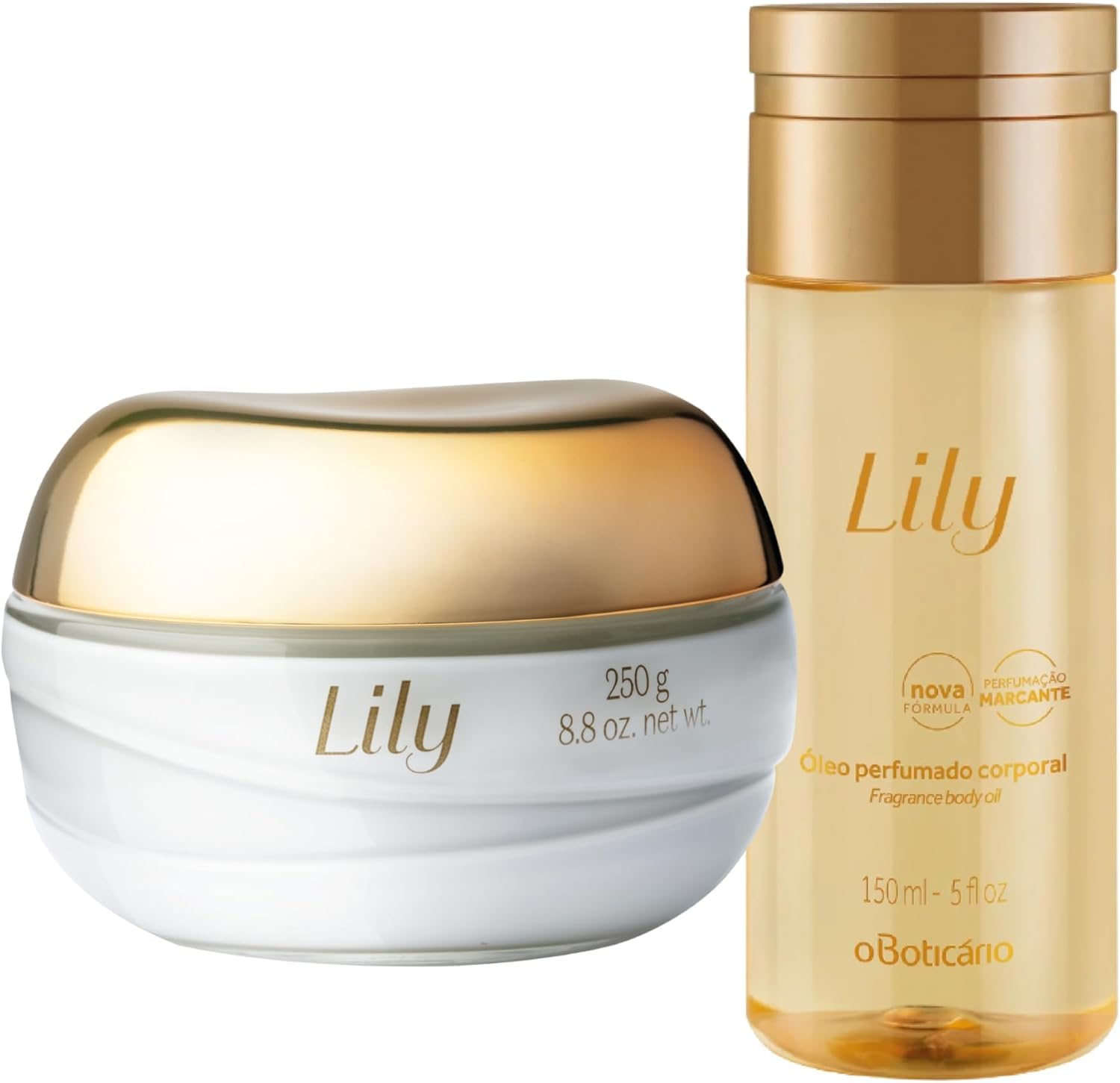 O Boticário Lily Coffret cadeau pour les soins de la peau avec 2 produits | Crème pour le corps parfumée satinée 250 g et huile corporelle parfumée 150 ml