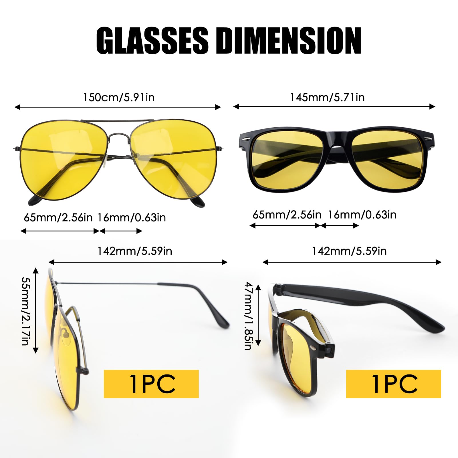 Lot de 2 Lunettes de Vision Nocturne Anti-Éblouissement Conduite Verres Jaunes Polarisés TAC UV400 Sur-Lunettes Légeres Compatibles avec Montures de Vue pour Homme Femme Nuit Pluie Brouillard Golf