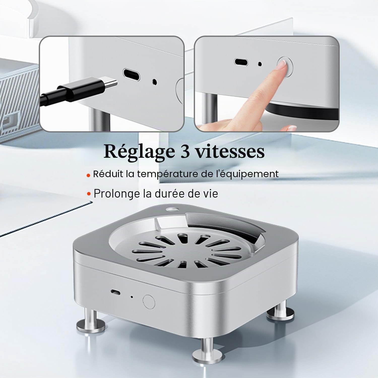 Support de bureau en aluminium pour Apple Mac Mini M4/M4 Pro (2024) - Support de refroidissement à double ventilateur ouvert avec accès en bas et filtre à air, refroidissement intelligent à 3 vitesses