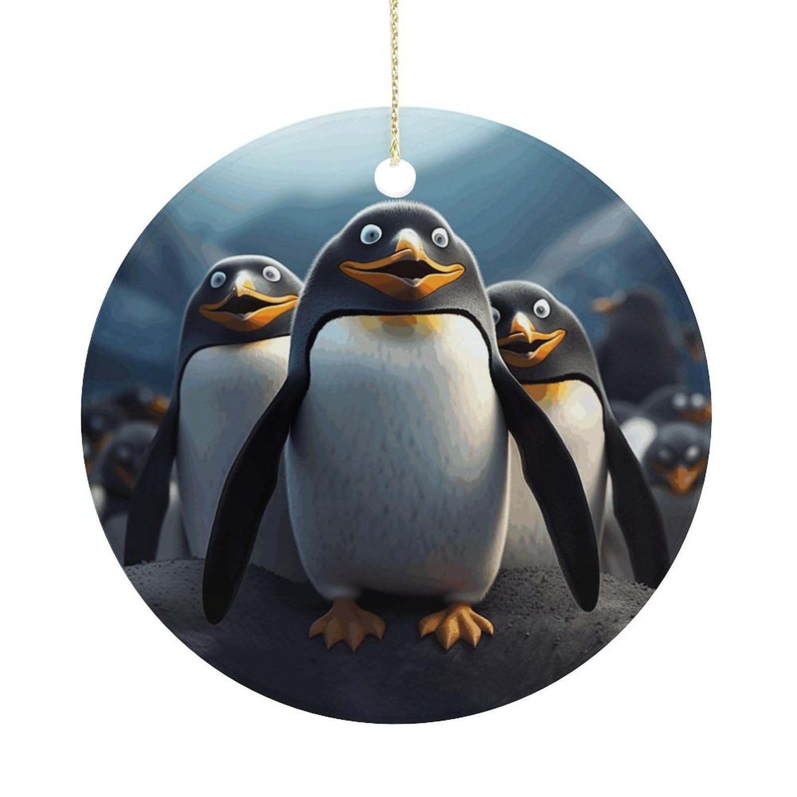 Funny Penguins Christmas Ornaments Colorful Round Ceramic Ornament Christmas Hanging Decor Christmas Tree Decorations Xmas Keepsake for Women Men Xmas Holiday Party