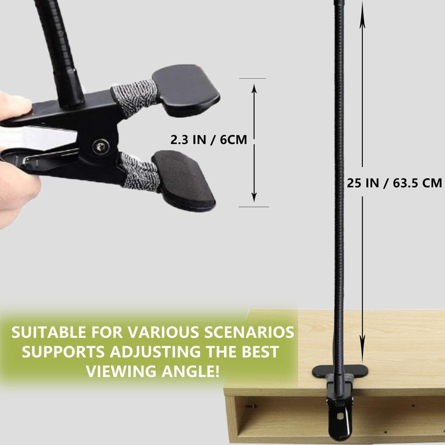 Support pour Webcam, Support Telephone Lit, Support Téléphone avec Col de Cygne Flexible Long Bras Rotation 360° Réglable pour iPhone Samsung Huawei, Webcam