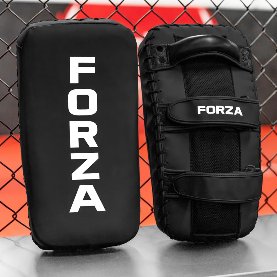 FORZA Muay Thai Strike Pads per boxe, kickboxing, MMA e arti marziali | Cuscinetti curvi con cinghie regolabili e manico rinforzato (singolo o coppia)