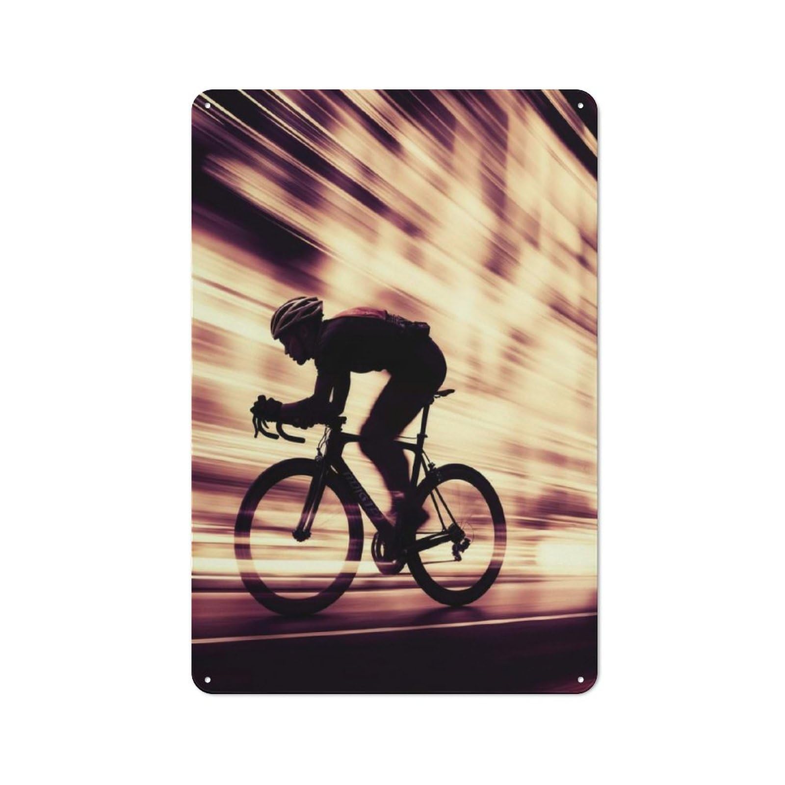 Metal Wall Sign 30x20cm Featuring Bicycle Rider in Motion for Garage Wall, A Housewarming Gift for People Furnishing A Garage