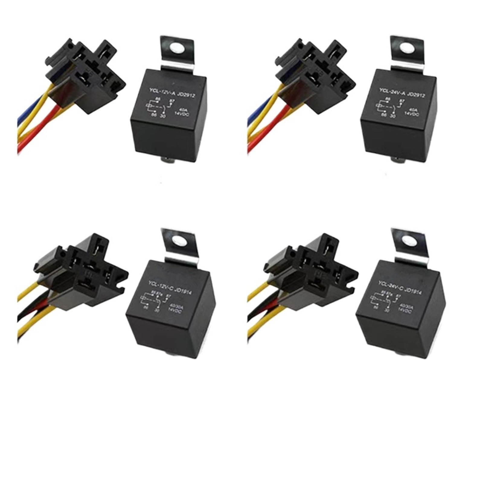 Relé automotriz Impermeable de 12 V, 24 V, 4 Pines, 5 Pines, 4 Pines, 5 Pines, 40 A, con Terminal de Cobre Rojo y Negro, con zócalo de relé.(24V 5P)
