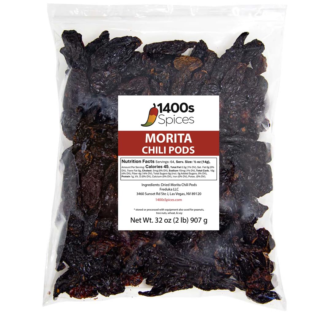 2lb Morita Chipotle Dried Whole Chile Peppers Bulk, Food Service by 1400s Spices