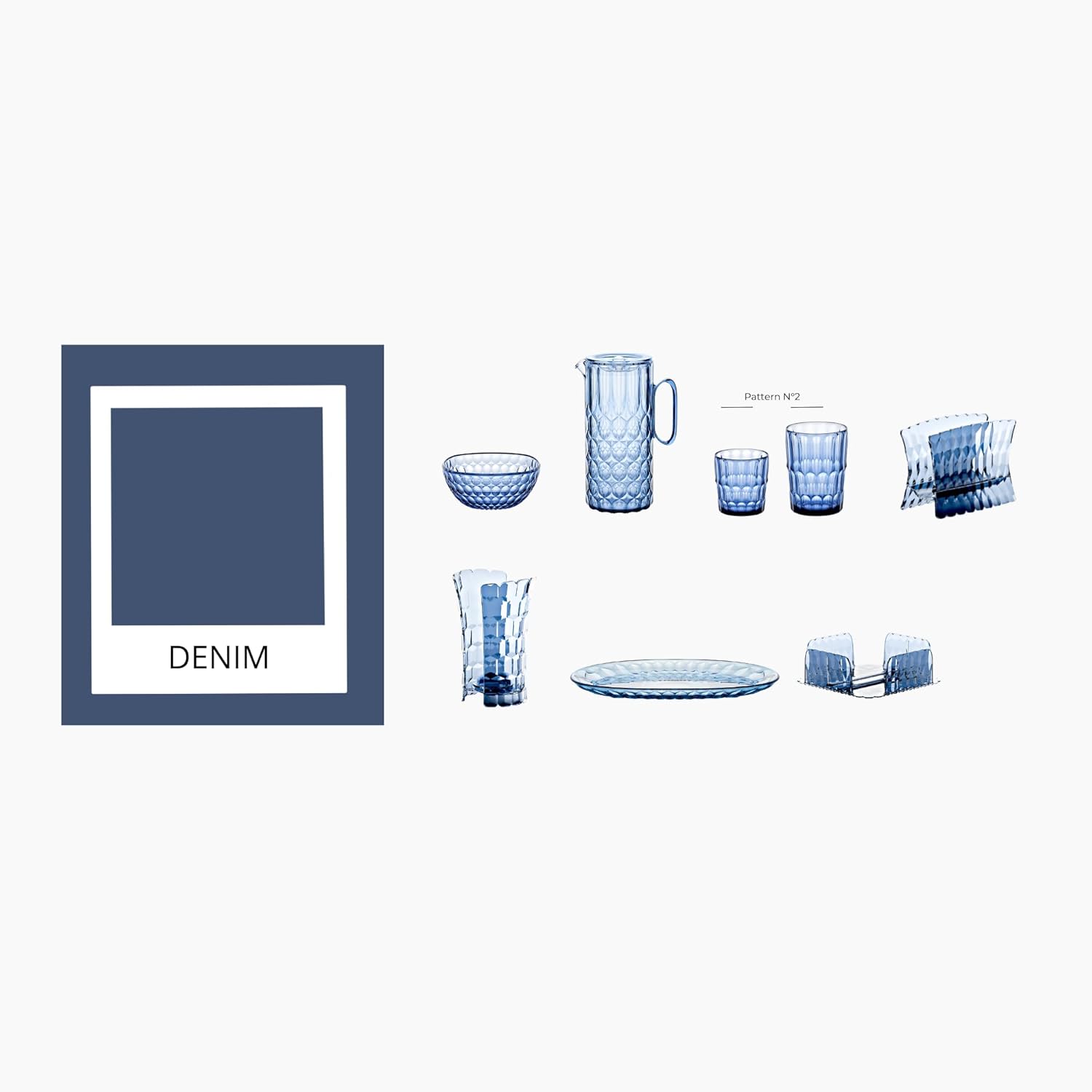 Guzzini Vanity Collection Pitcher with Lid, 4.4 x 6.6 x 11.3 inches, Bio-based Acrylic Crystal, Clear Drinkware (DENIM BLUE)