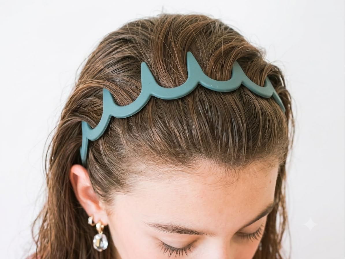 Matte Finish Elastic Wavy Toothed Hairband, Plastic Sharks Tooth Hair Comb, Zigzag Headband Hair Hoop Hair Clasps for Women Girls, Pack of 2-image-49