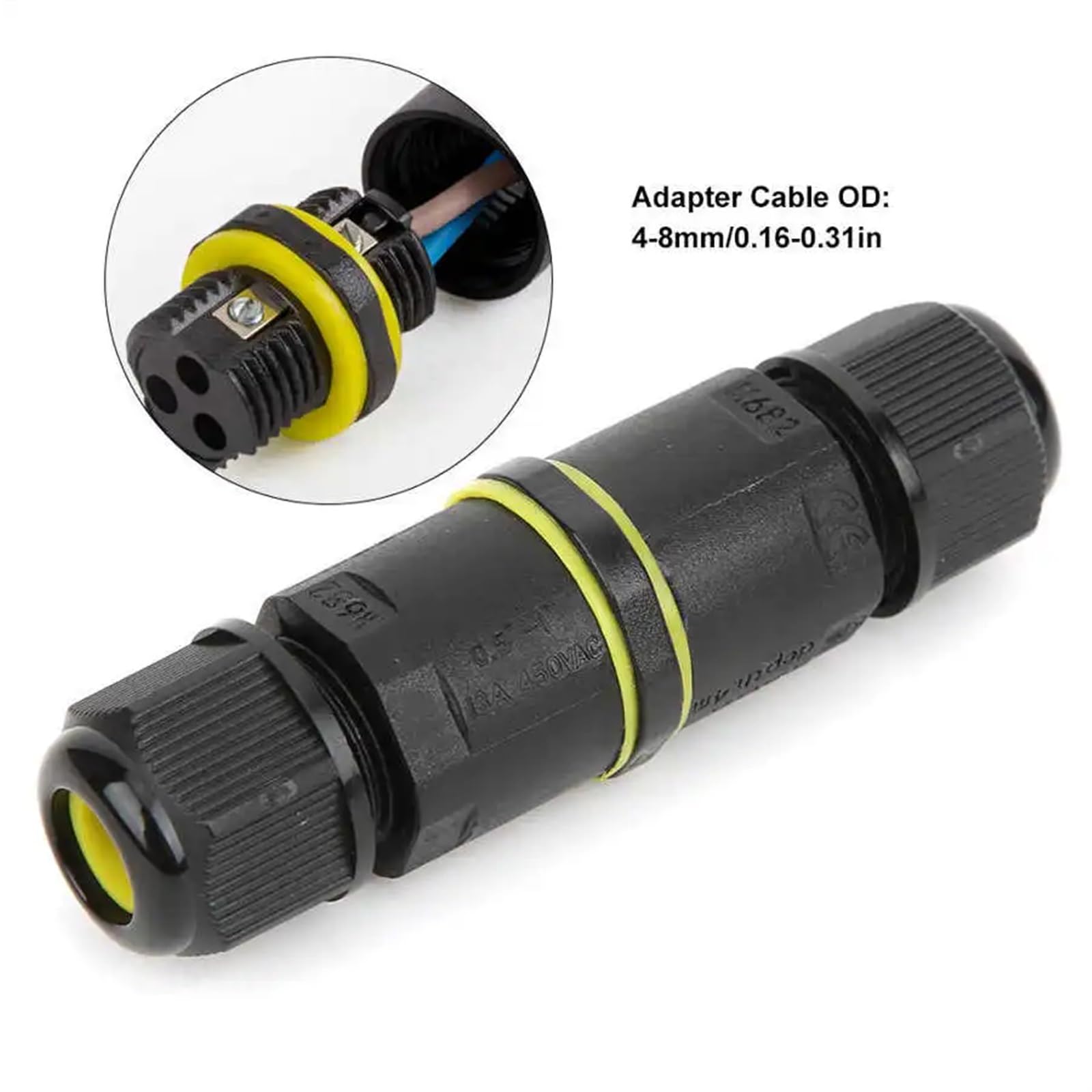Conector de Cable Caja Conexiones Impermeable IP68 for Exteriores, Conector eléctrico 3 Pines, Bloque terminales Sellado Retardante, 2 uds