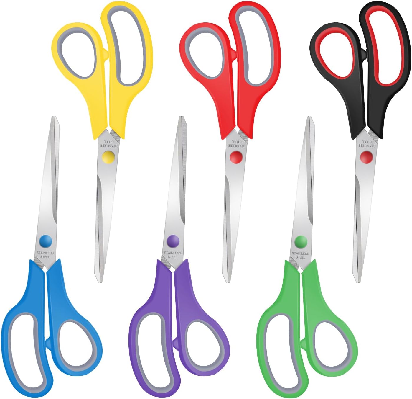 6 Packs Sewing Craft Scissors Bulk,8" Multipurpose Heavy Duty Sharp Scissors,Stainless Steel Shears for Home Office Student Supplies,6 Colors