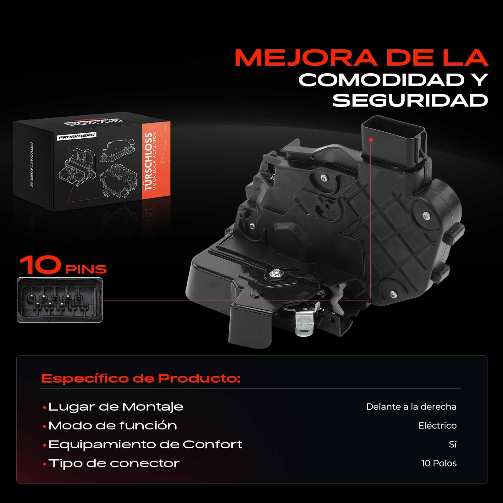 Frankberg Actuador de cerradura de puerta delantero derecho 10 Polos | Compatible con: R.a.n.g.e R.o.v.e.r Sport LS SUV Freelander 2 FA SUV