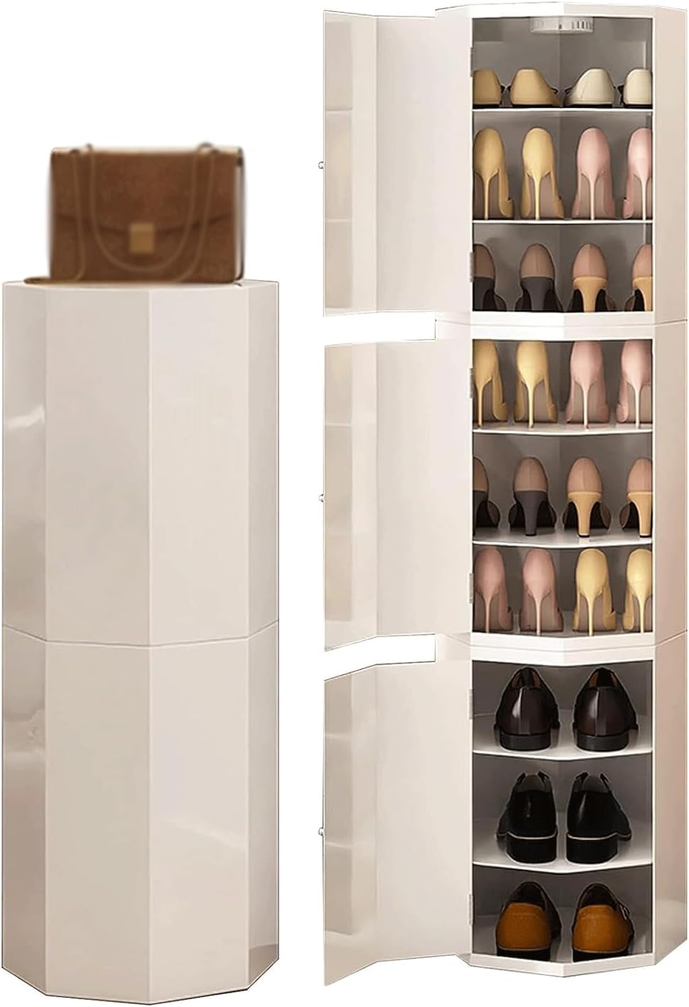 シューズラック 360°回転 金属製 省スペース ラウンド シューズラック