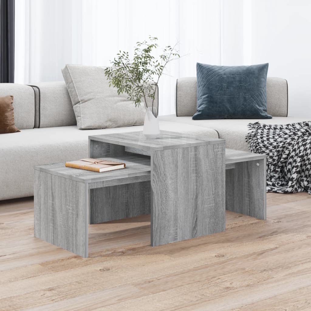 SXZenSpace Coffee Table Set Grey Sonoma 100x48x40 cm Engineered Wood Modern Nesting Side Tables Small for Living Room, Sofa Accent and Tea Moments
