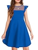 Girls Dress Summer Ruffle Sleeve Mesh A Line Casual Party Dresses with Pockets 6-13 Years