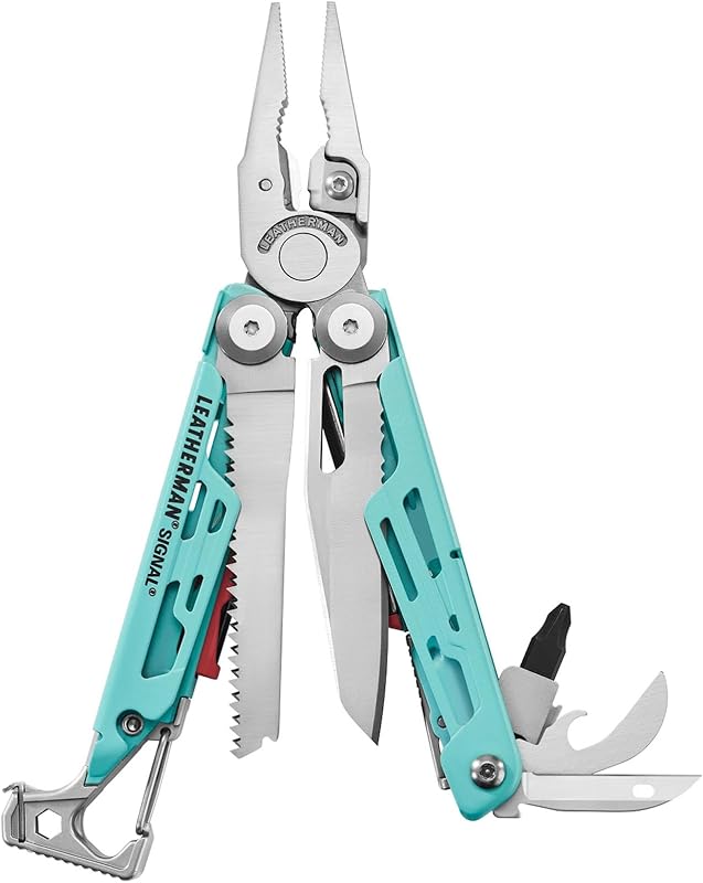 Signal 19-in-1 Multi-Tool, Aqua and Silver | Ferrocerium Fire Starter, Emergency Whistle & Diamond-Coated Sharpener for Camping, Hiking & Survival, Made in USA