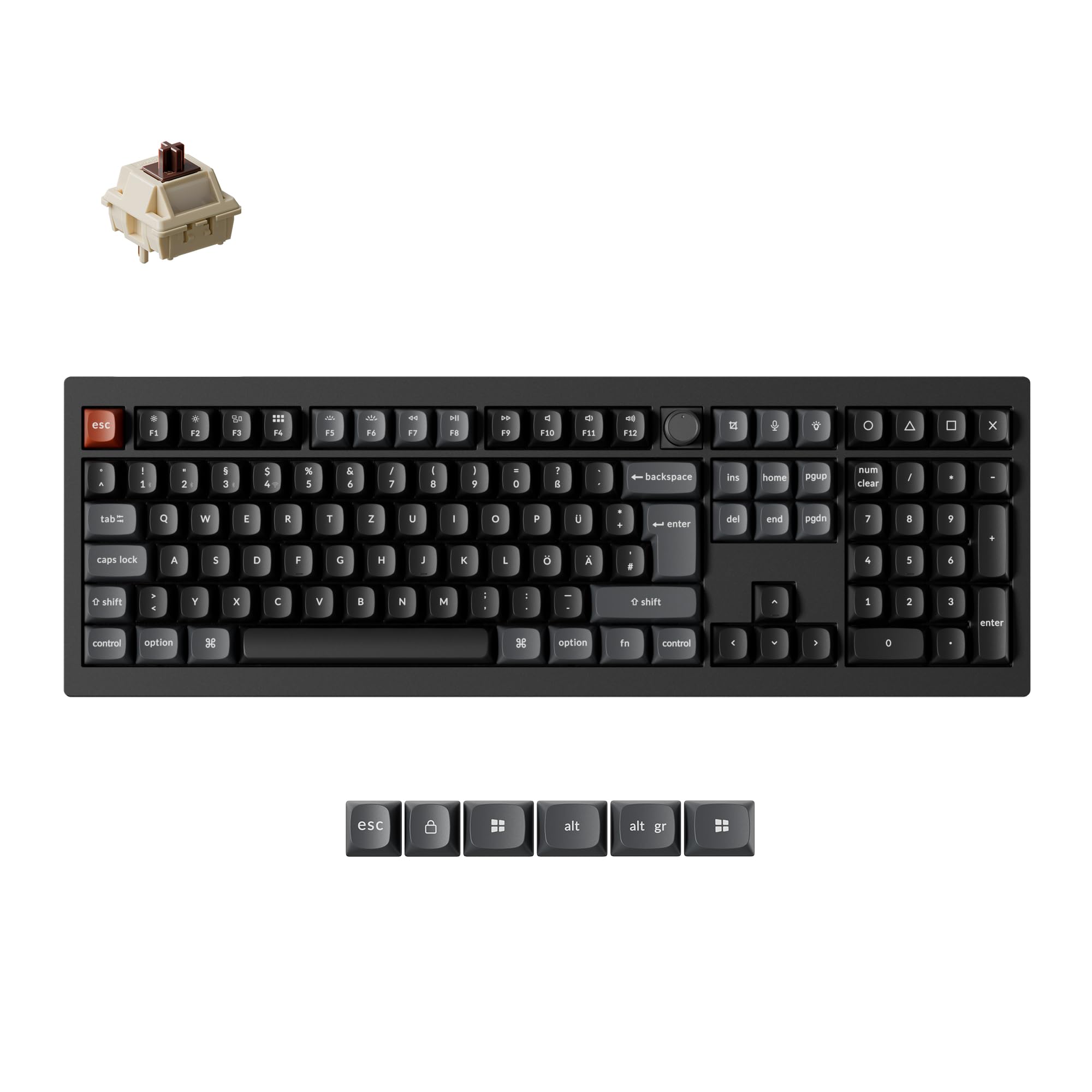 Keychron V6 Ultra 8K kabellose mechanische Tastatur, ISO-DE-Layout, 8000 Hz, ZMK/Launcher, 2,4 GHz/Bluetooth 5.3, PBT-Tastenkappen, für Mac, Windows und Linux, Silk POM Brauner Schalter