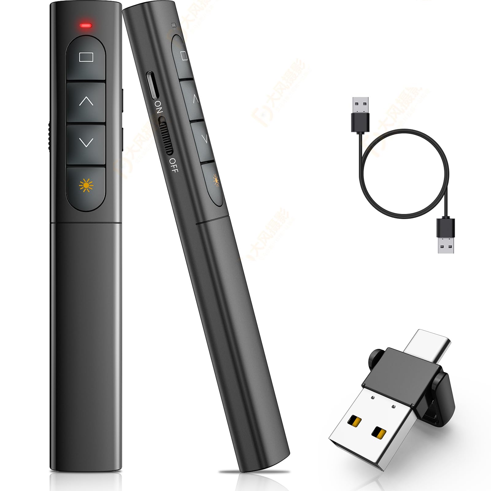 Presentation Clicker Wireless Slide Remote for Powerpoint PPT Slideshow, USB Presenter Pointer Advancer for Office Classroom Laptop/Computer/MacControl USB 2 in 1 Rechargeable Green Light
