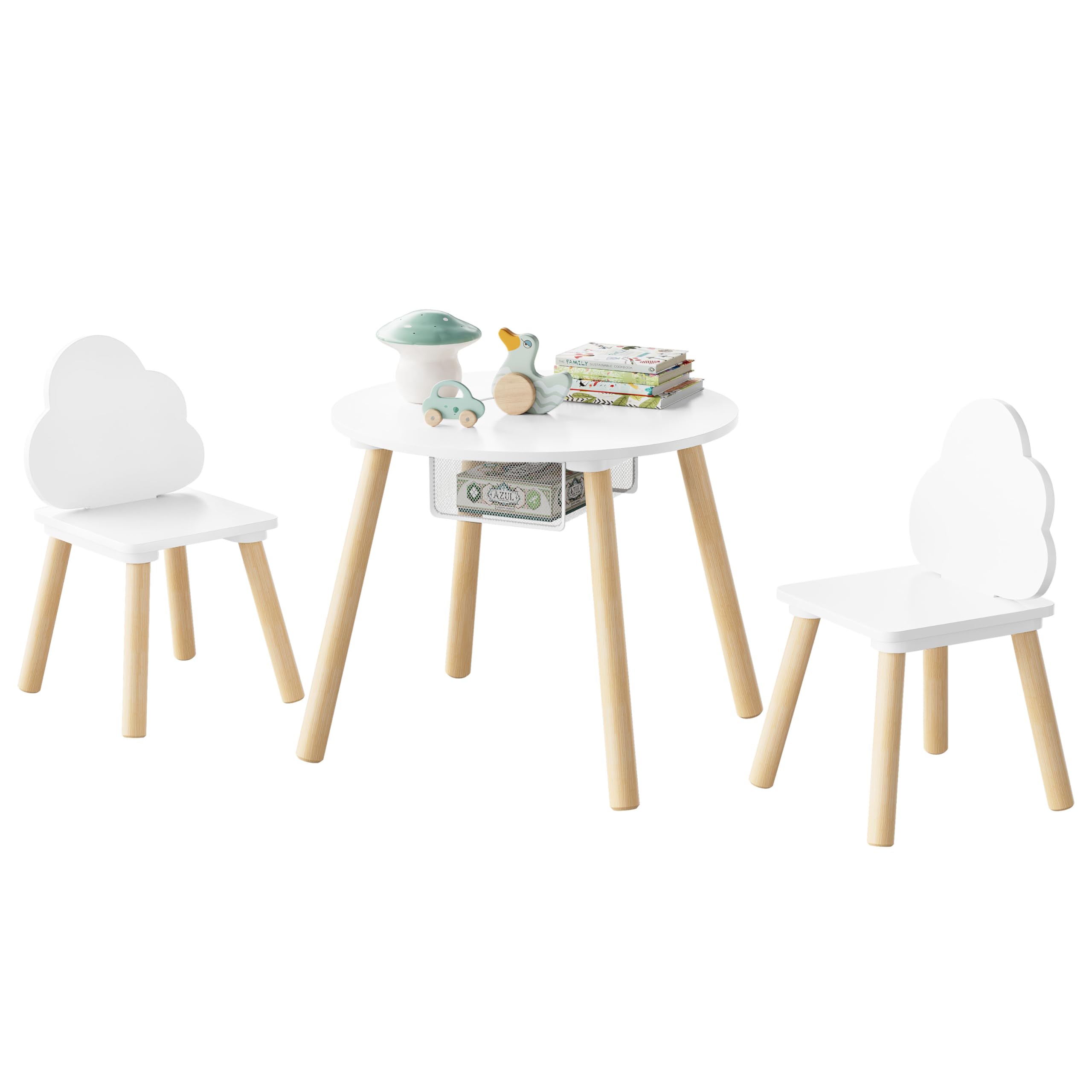 WOLTU Set Met Tafel En Stoelen Voor Kinderen, Ronde Houten Tafel