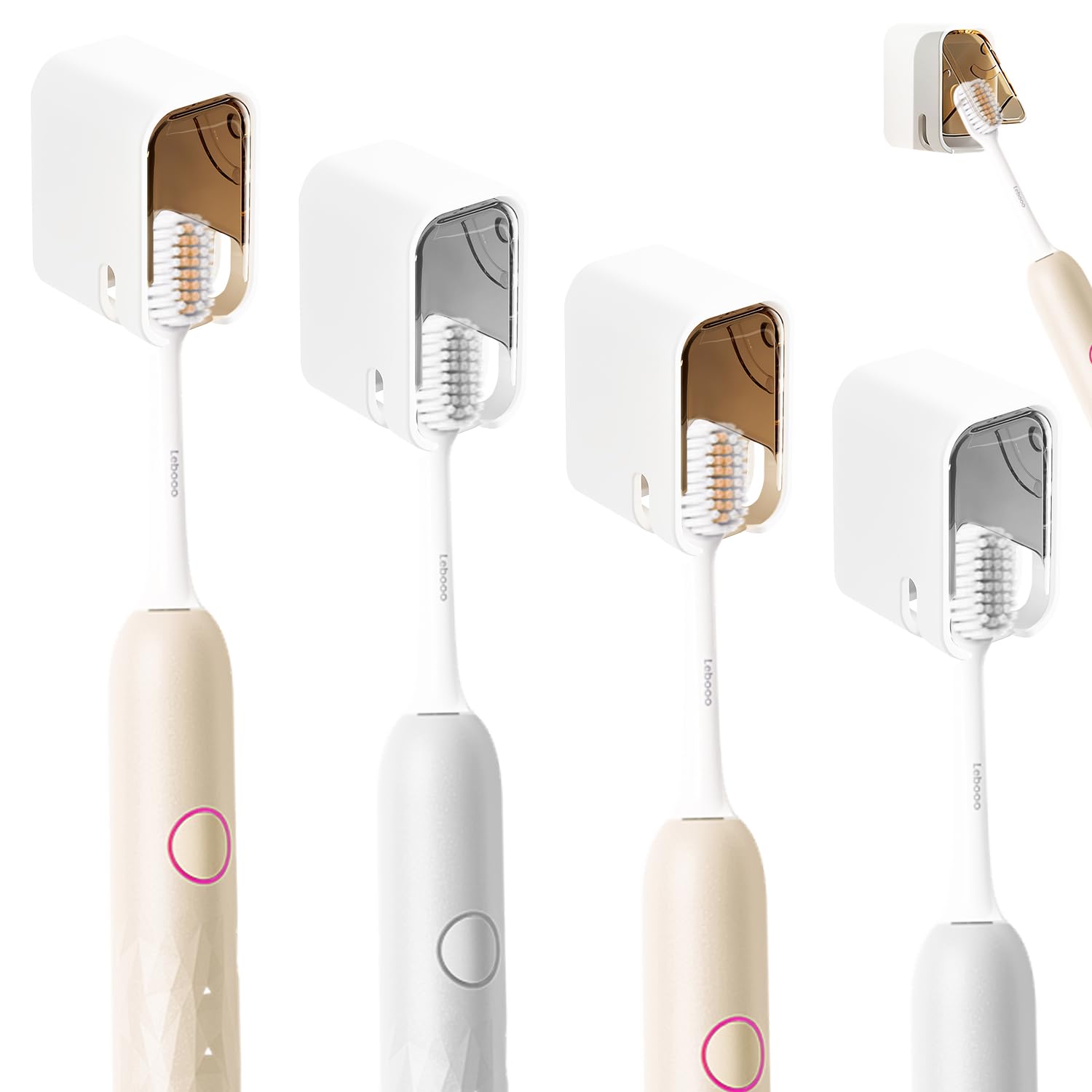 4 Pcs Toothbrush Holders Wall Mounted Brush Holders with Cover, Self Adhesive Brush Holder, Toothbrush Heads Organizer for Bathroom, Kdis, Adults, Family