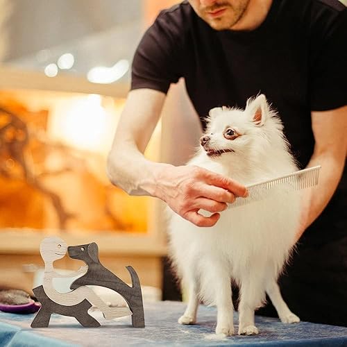 Miniatura 5 de FHTDW Figura de estatua humana de perro de madera tallada a mano, escultura de estatua humana, decoración de oficina en casa, modelo de tallado de