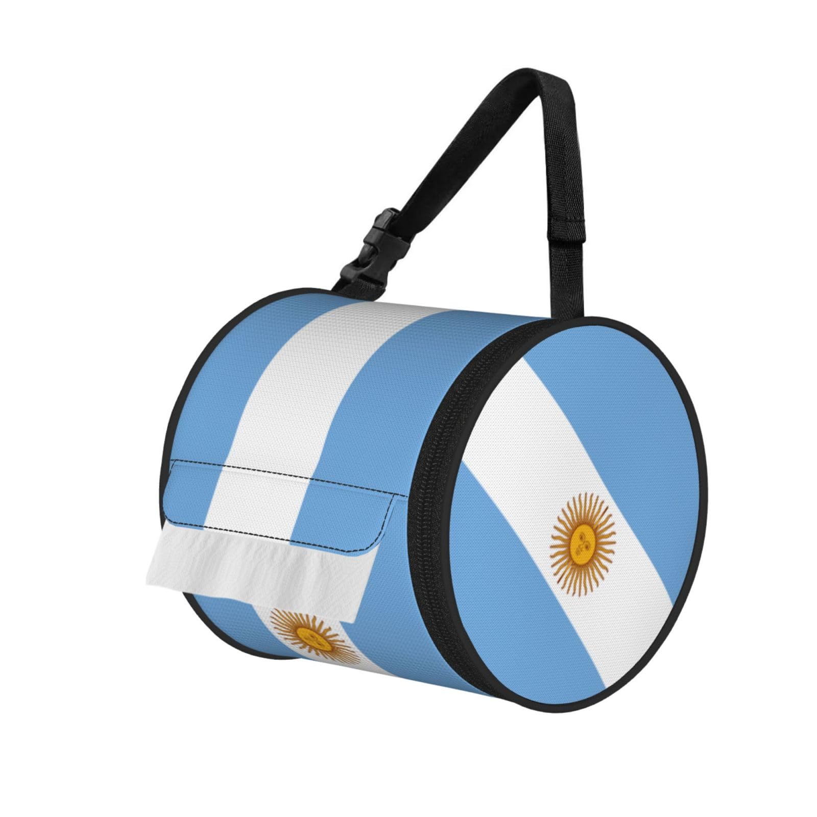 Argentine flag Printed Adjustable Roll Paper Holder, Snap Buckle Oxford Cloth Tissue Bag for Home Office Car