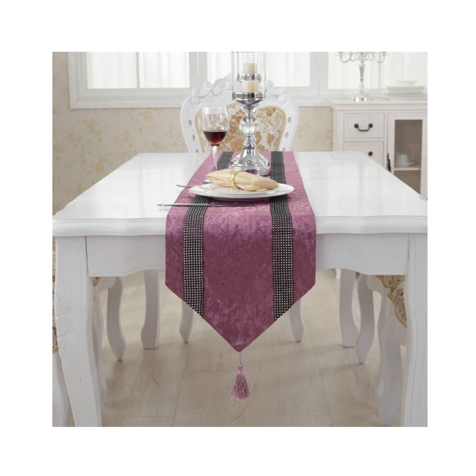 Chemin de table en flanelle violette 33x210 cm style chic et rétro - 6