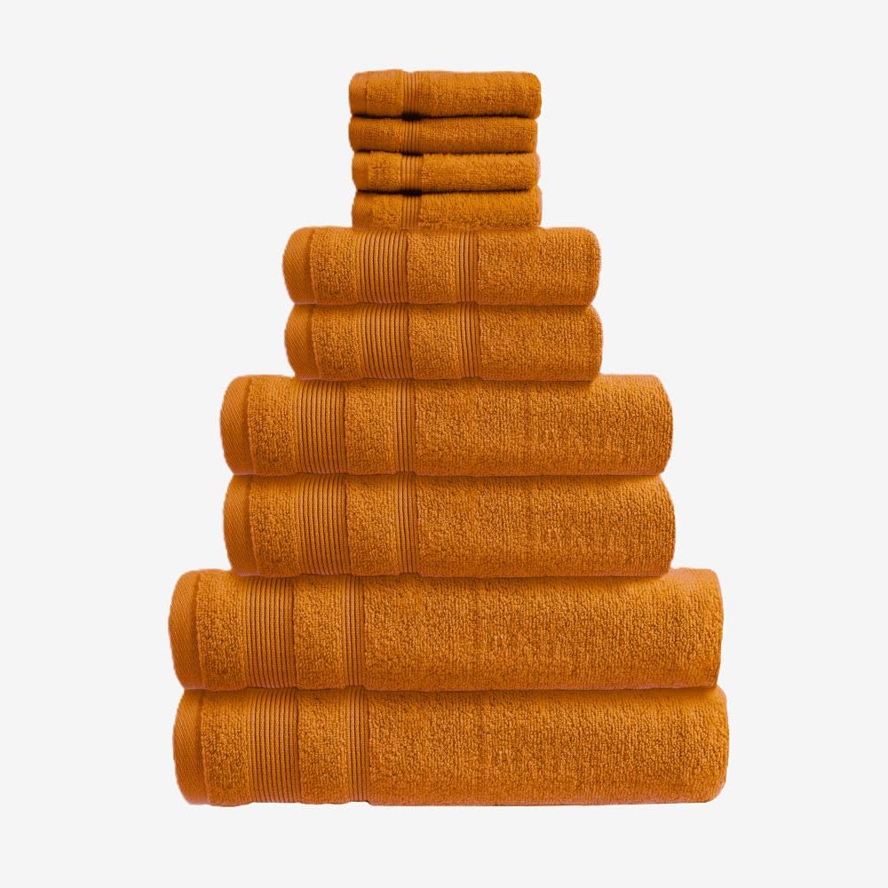 Allure Zero Twist 10 Piece Towel Set - 4 Face Cloths, 2 Hand Towels, 2 Bath Towels, 2 Bath Sheets, 100% Egyptian Cotton (Caramel)
