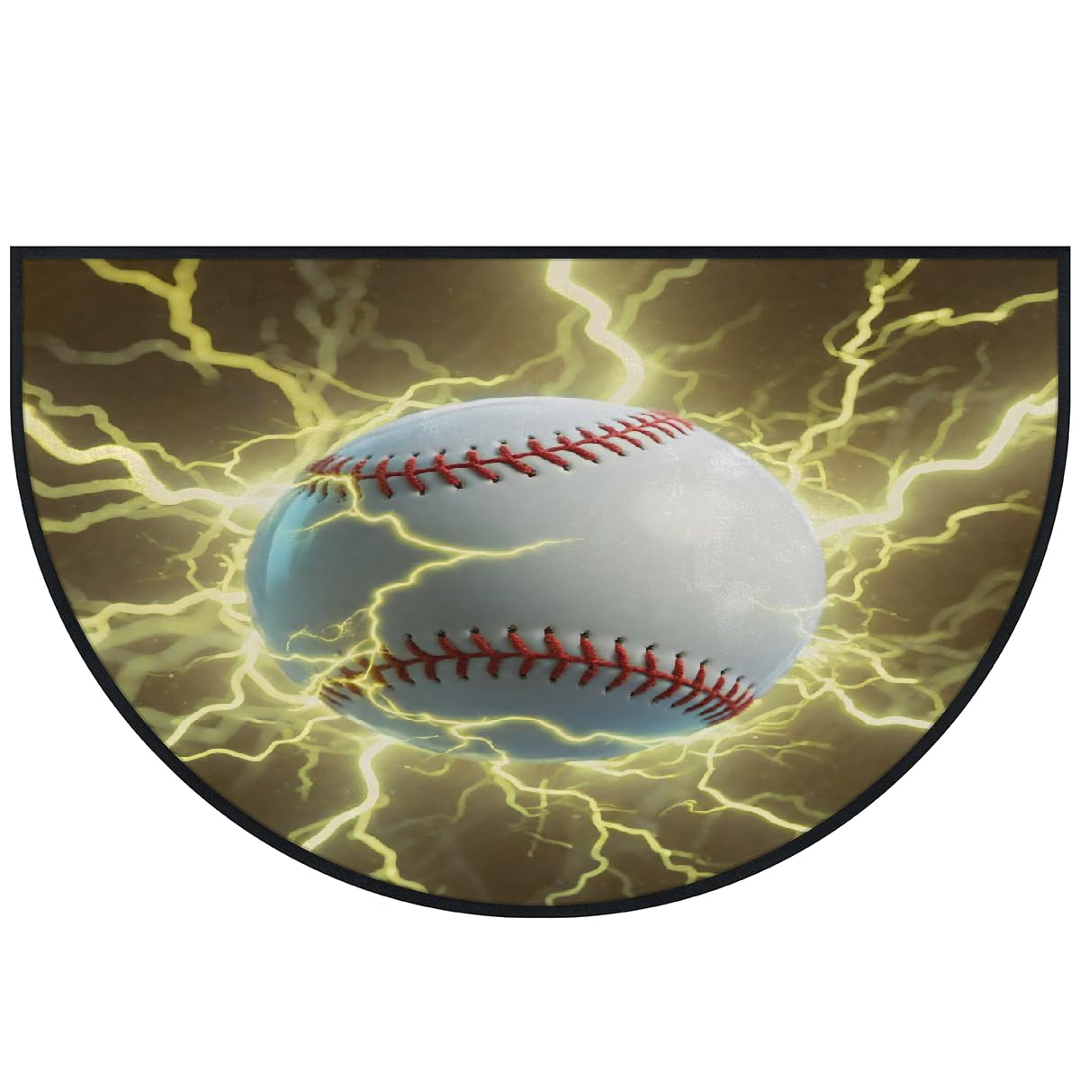 Große halbrunde Fußmatte – Baseball Lightning rutschfest, saugfähig, halbrund, Eingangsbereich, niedlich, weich, halbrund, waschbar, Teppich für Küche, Badezimmer, Schlafzimmer, 160 x 100 cm