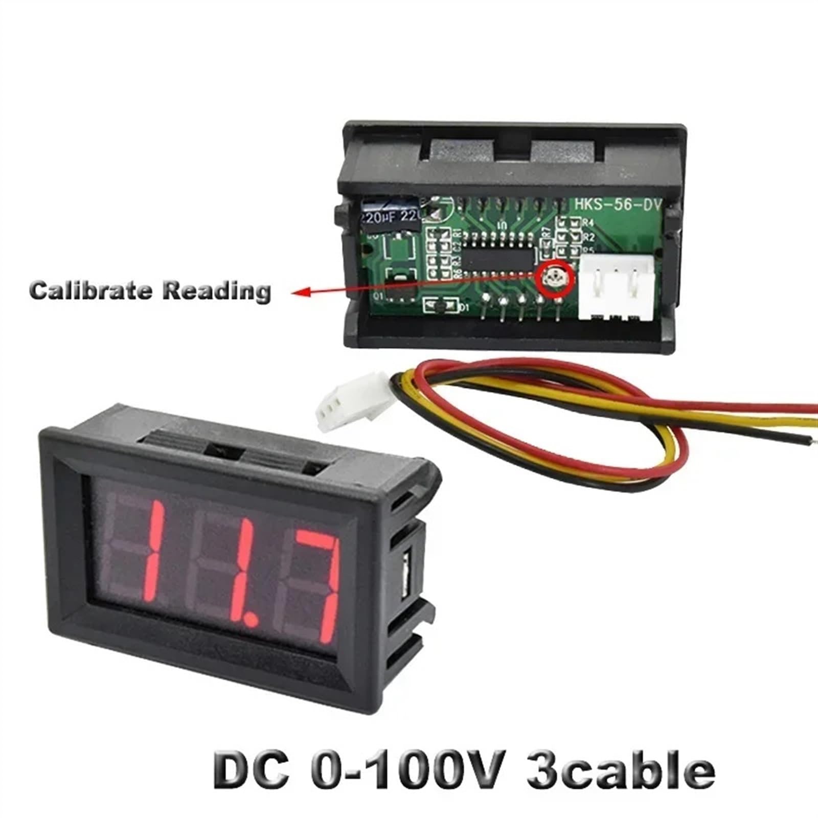 Voltmetro digitale LCD da 0,56 pollici 30-500VAC Calibrare la lettura 0-100VDC 5-30V Rosso Verde Blu Display a LED Tester del rilevatore di tensione (Color : DC 0-100V, Size : Blue LED)