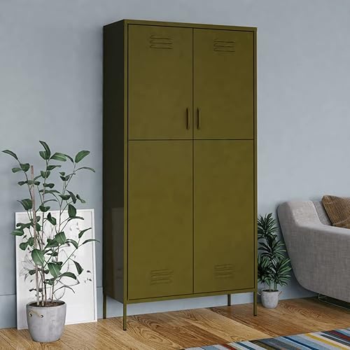 Bopdu Armario de acero para dormitorio, organizador de almacenamiento de ropa con 4 estantes, 31.5 x 19.7 x 70.9 pulgadas para colgar ropa, verde