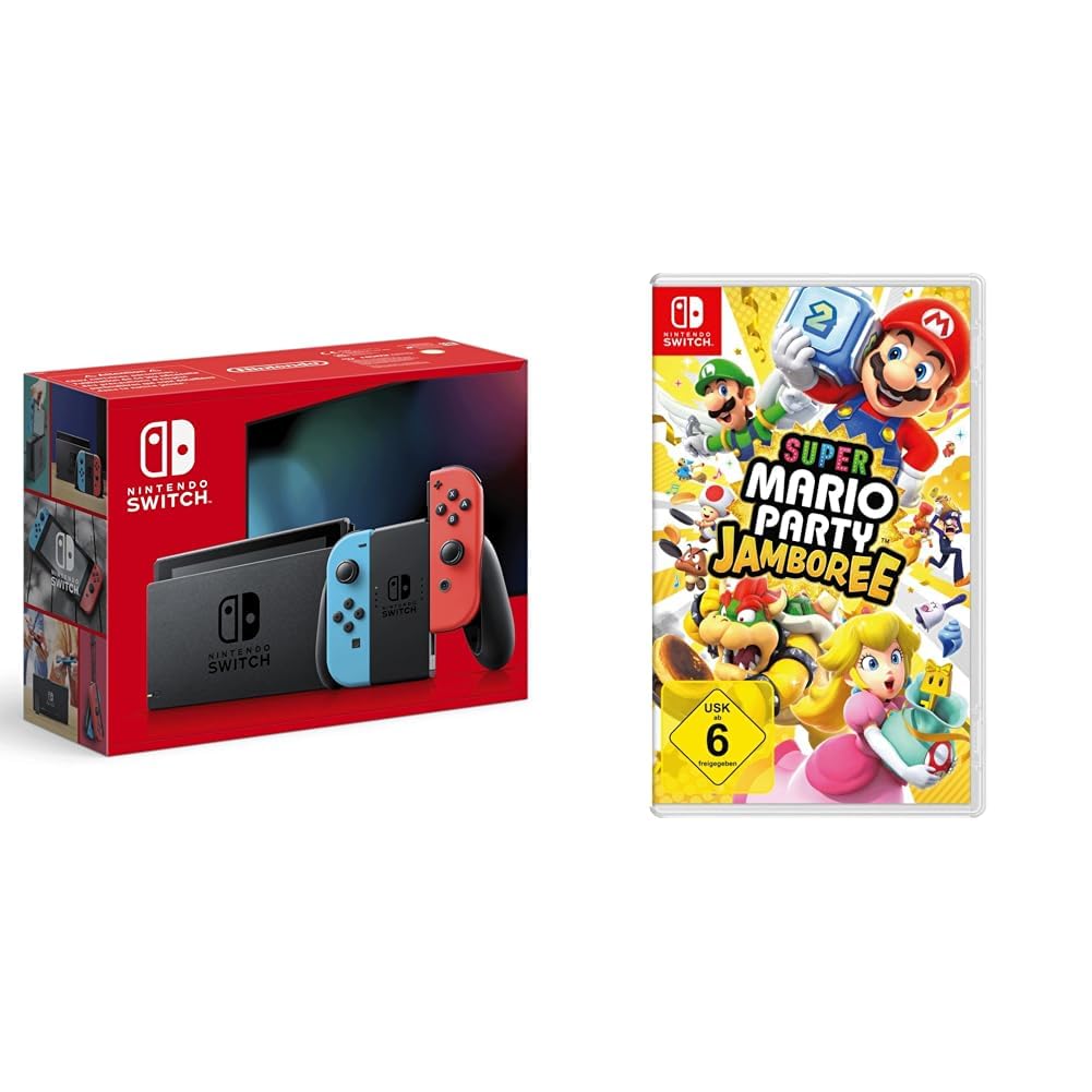 Nintendo Switch Konsole Neon-Rot/Neon-Blau + Super Mario Party Jamboree
