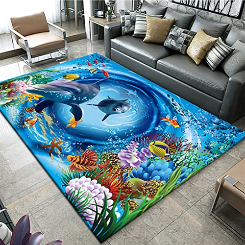 Monde sous-Marin 3D Ocean Tapis Poisson Corail Dauphin Modèle Maison Salon Chambre Salle De Bain Carpet AntidéRapant Porte D'entrée Rug Ocean World Tapis Rampant pour...
