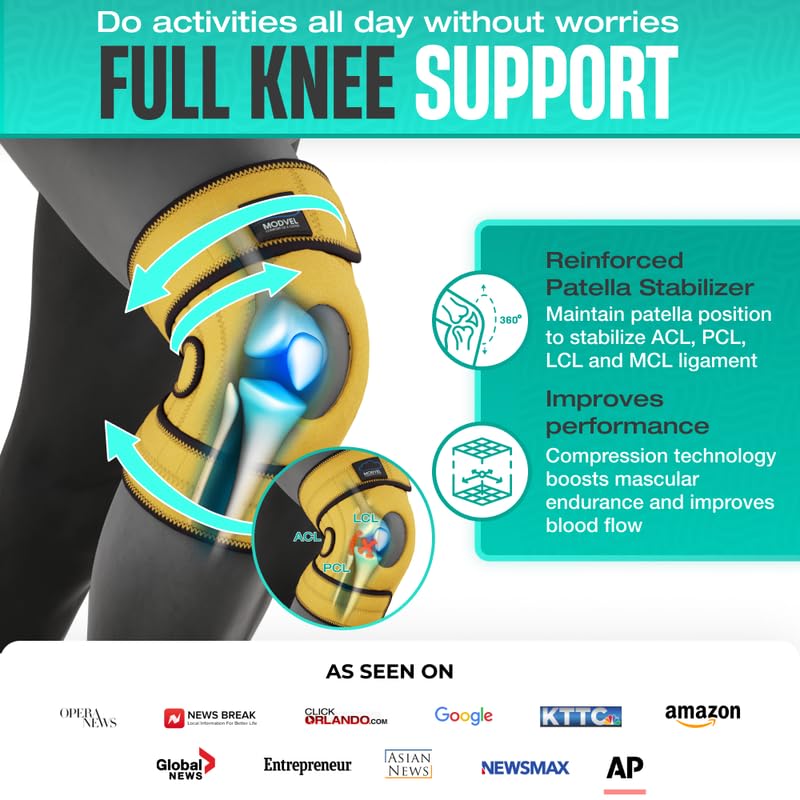 Image of Modvel ELITE Knee Brace for Men & Women - Patella Gel Pads & Side Stabilizers for ACL, Meniscus Tear, Arthritis & Injury Recovery - Maximum Support for Running, Sports & Joint Pain Relief