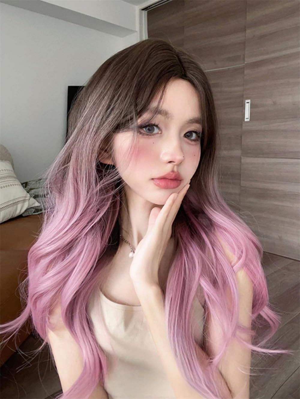 ブライス ウィッグ モヘアウィッグ 海外作家 セミロング 桜色 Amazon.co.jp: ウィッグ セミロングかつら フルウィッグオンブレ64cm