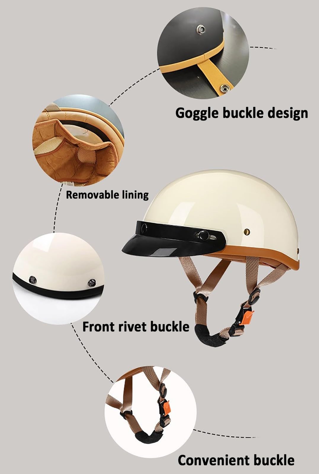 Kask motocyklowy Vintage otwarty ECE 22.06 homologowany retro półkask z wizjerem, unisex kask motocyklowy do roweru wyścigowego, skutera, motoroweru