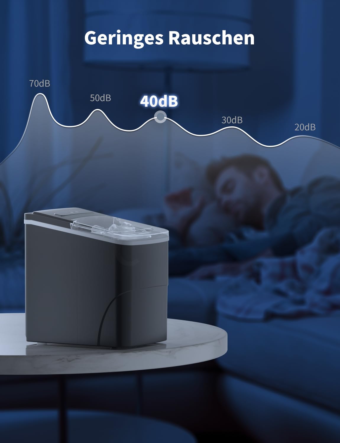 Eiswürfelmaschine, 12 kg in 24 Stunden, 9 Eiswürfel in 6 – 8 Minuten, automatisch, kompakt, tragbar, für Zuhause/Küche/Bar