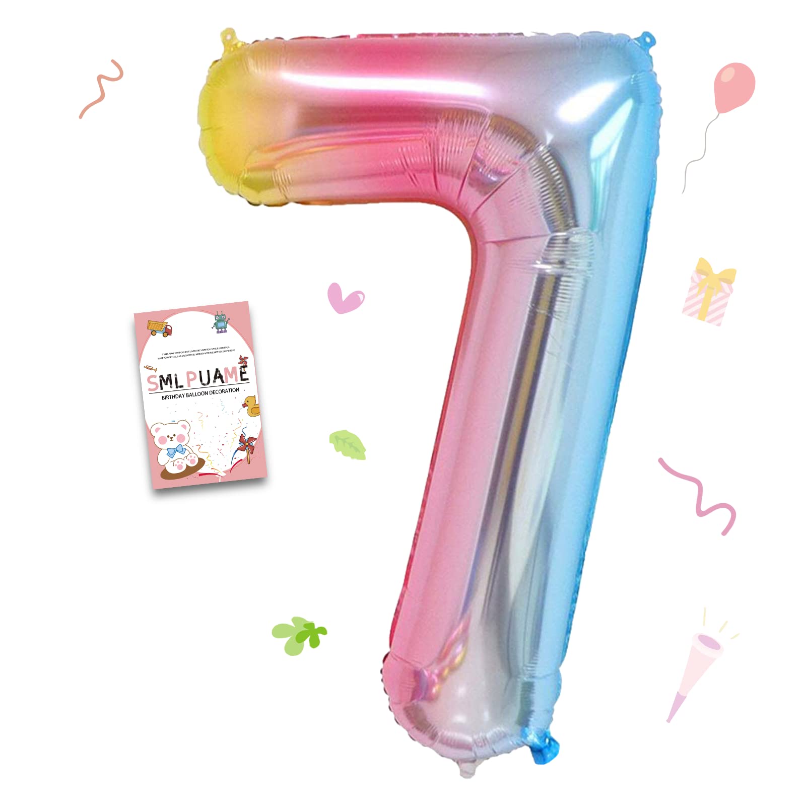 Smlpuame 40 Inch Number Balloons 0-9 Rainbow Gradient Large Number 7 Balloons, Digital Balloons for Birthday Party Celebration Decorations, Helium Foil Number Balloons for Wedding Anniversary