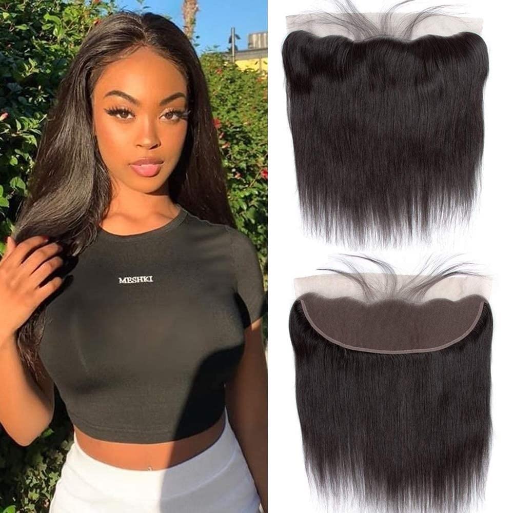 Lace Frontals 13x4 Transparent Lace Frontal Closure Human Hair Frontals Pre Plucked with Natural Hairline Ear to Ear Straight Closure Natural Color 14 Inch